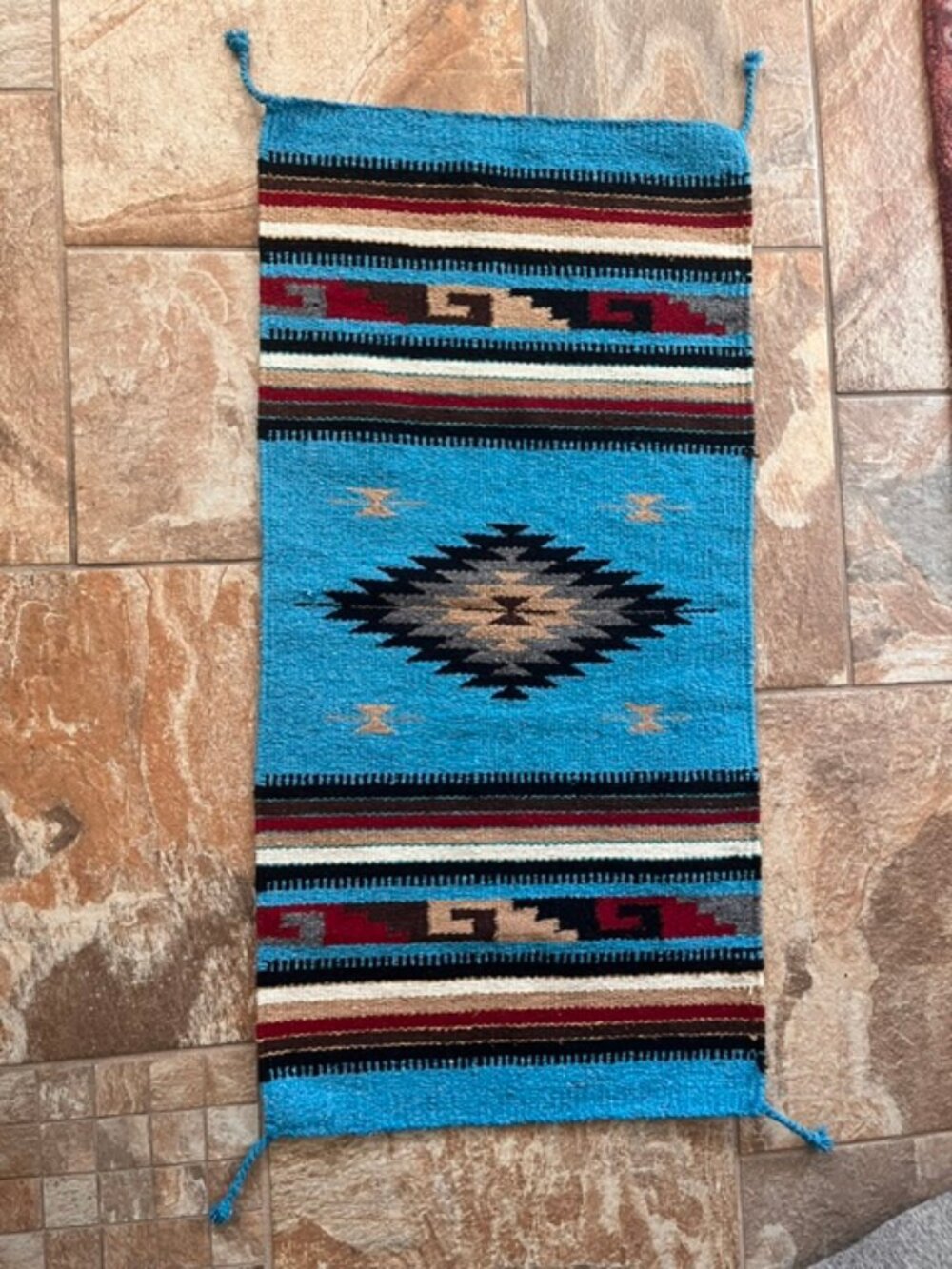 Southwestern hand woven rug turquoise